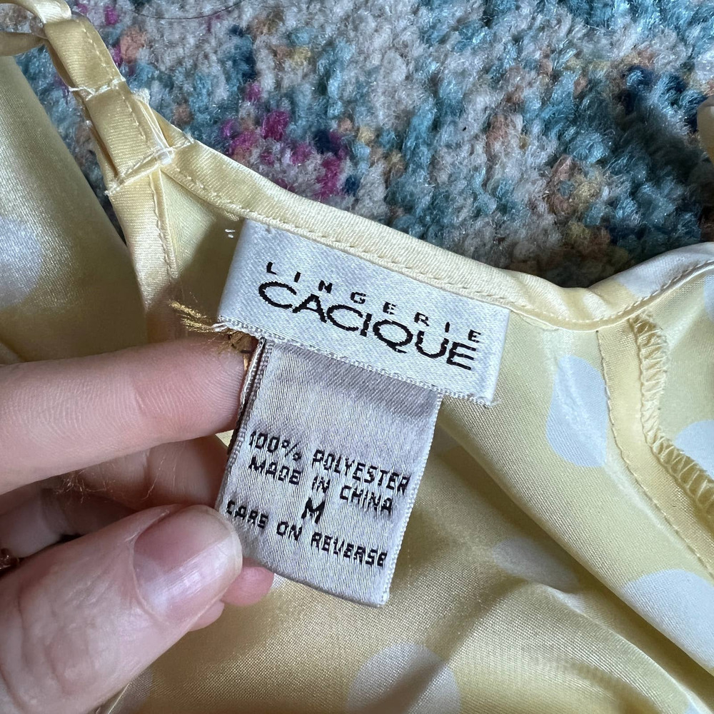 Vintage Yellow White Polka Dot Satin Mini Slip Dress - Picture 6 of 7